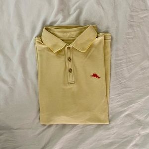 Men’s Tommy Bahama short sleeve Polo Shirt, size Large, Yellow with orange logo